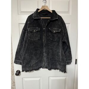 White Birch Black Label Corduroy Oversized Shacket Distressed Frayed Hem XL